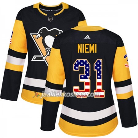 Nainen NHL Pittsburgh Penguins Pelipaita Antti Niemi 31 Adidas 2017-2018 Musta USA Flag Fashion Authentic